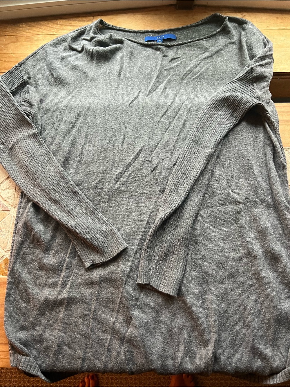 Apt 9 Women’s M Gray Solid Knit Boat Neck Long Sleeve Pullover Sweater # 459
